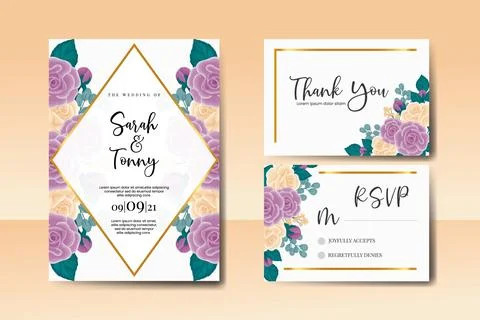 Wedding invitation frame set, floral Rose watercolor Digital hand drawn Stock-Illustration