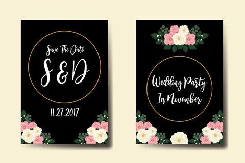Wedding invitation frame set, floral watercolor Digital hand drawn Mini Ros.. Stock Illustration