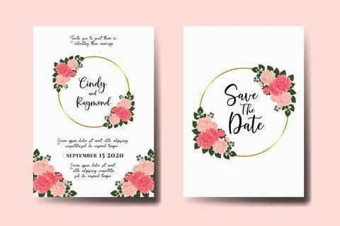 Wedding invitation frame set, floral watercolor Digital hand drawn Dahlia F.. Stock Illustration