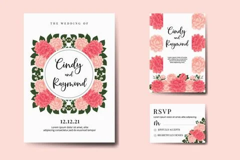 Wedding invitation frame set, floral watercolor Digital hand drawn Dahlia F.. Illustrazione stock