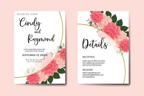 Wedding invitation frame set, floral watercolor Digital hand drawn Dahlia F.. Illustrazione stock