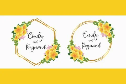 Wedding invitation frame set, floral watercolor Digital hand drawn Yellow H.. Illustrazione stock