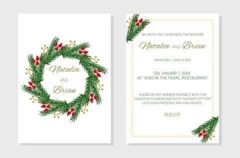 Wedding invitation layout template in winter theme Illustrazione stock