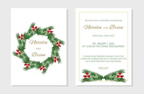 Wedding invitation layout template in winter theme Stock Illustration