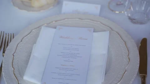 Wedding invitation on the plate, close-up Video stock 223346145