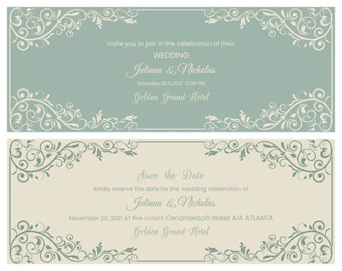 Wedding Invitation, save the date  card baroque style Stock Illustration