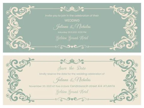 Wedding Invitation, save the date  card baroque style Stock Illustration