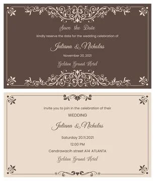Wedding Invitation, save the date  card baroque style Stock Illustration