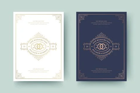 Wedding invitation save the date card template golden flourishes ornaments .. Stock Illustration