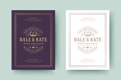 Wedding invitation save the date card golden typographic elegant template vec Stock Illustration