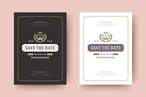 Wedding invitation save the date card typographic elegant template vector ill Stock Illustration