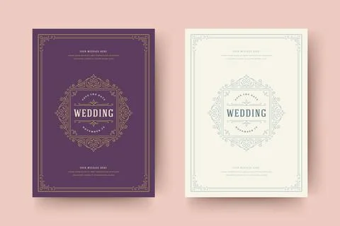 Wedding invitation save the date card template flourishes ornaments vignett.. Stock Illustration