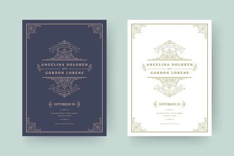 Wedding invitation save the date card template elegant flourish ornaments v.. Stock Illustration