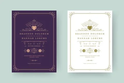 Wedding invitation save the date card template elegant flourishes ornaments.. Stock Illustration