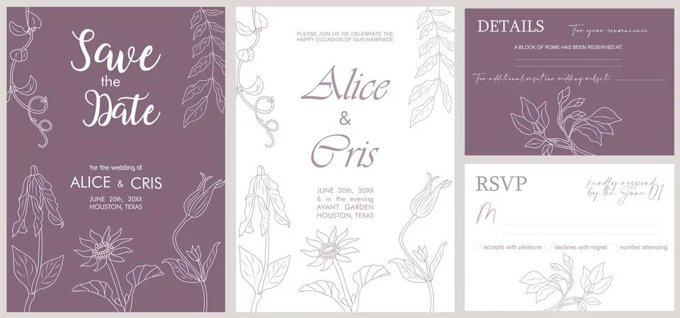 Wedding Invitation, save the date set template. Stock Illustration