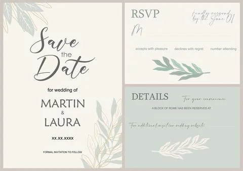 Wedding Invitation, save the date vector set. Stock Illustration