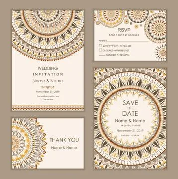 Wedding invitation set Eastern style Stock Illustration