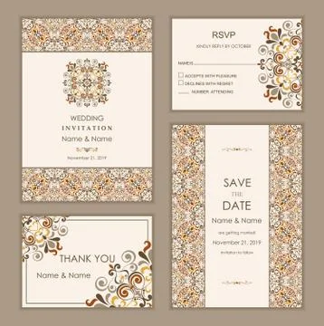 Wedding invitation set Eastern style Stock Illustration