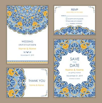 Wedding invitation set Eastern style Stock Illustration