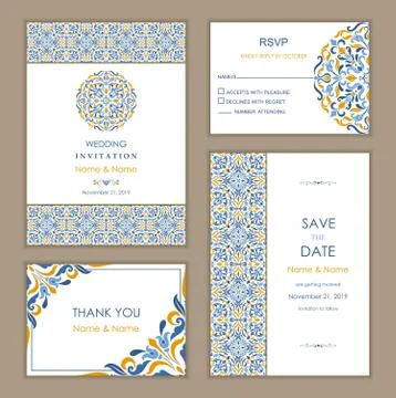 Wedding invitation set Eastern style Stock Illustration