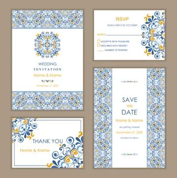 Wedding invitation set Eastern style Stock Illustration