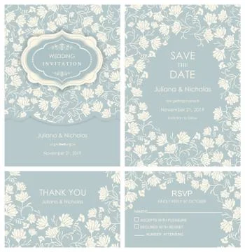 Wedding invitation set in the style of hand drawing. Stock Illustration