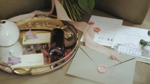 Wedding Invitation Setup featuring Beautiful Floral Accents and Stylish Stock Footage 307924582