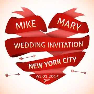 Wedding invitation in the shape of heart Stock Illustration