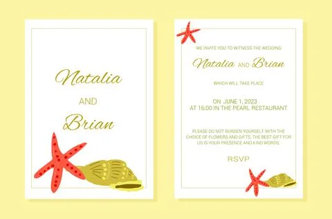 Wedding invitation Summer sea theme plants layout. イラスト素材