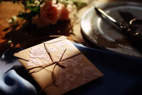 Wedding invitation on a table Stock Photos