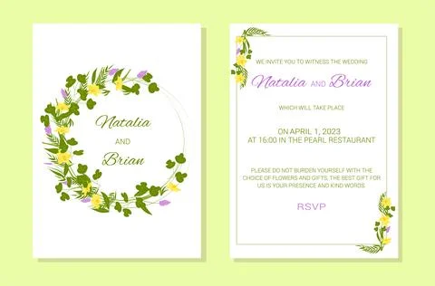 Wedding invitation template. Flower frame and text Illustrazione stock