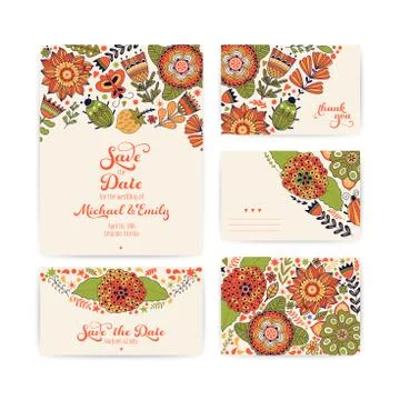 Wedding Invitation Template, invitation, envelope, thank you card Stock Illustration