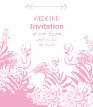 Wedding invitation Vector with summer tropic theme 库存插图