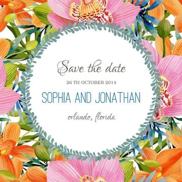 Wedding invitation watercolor with flowers Stock Illustration