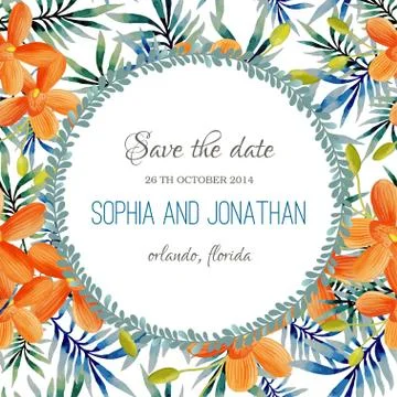 Wedding invitation watercolor with flowers Stock Illustration