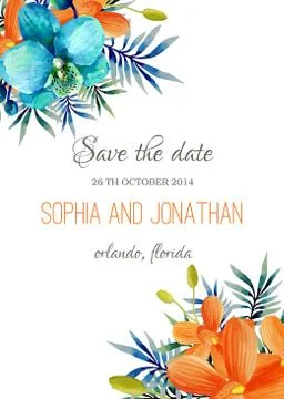 Wedding invitation watercolor with flowers Stock Illustration