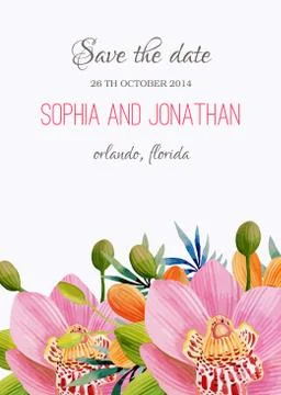 Wedding invitation watercolor with flowers Stock Illustration