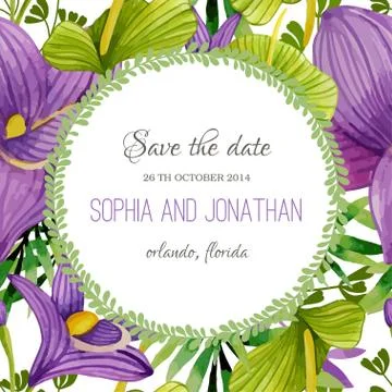 Wedding invitation watercolor with flowers Stock Illustration