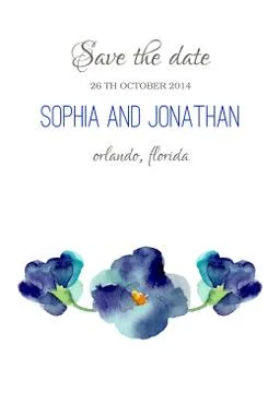 Wedding invitation watercolor with violet flowers Stock Illustration