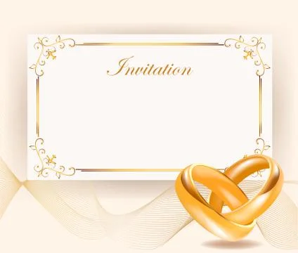 Wedding invitation width golden rings in retro style Stock Illustration