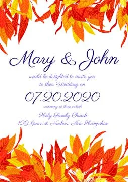 Wedding Invitations with autumn leaves Stock Illustration