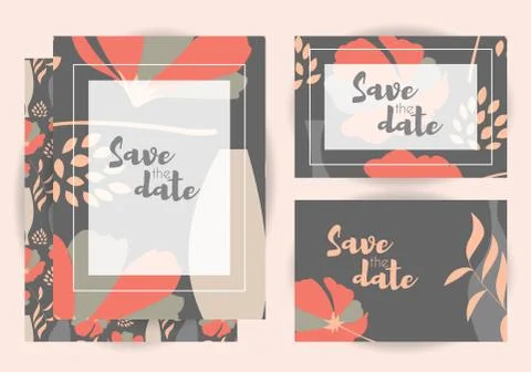 Wedding invitations, collection of vector wedding set with floral seamless pa Stock Illustration