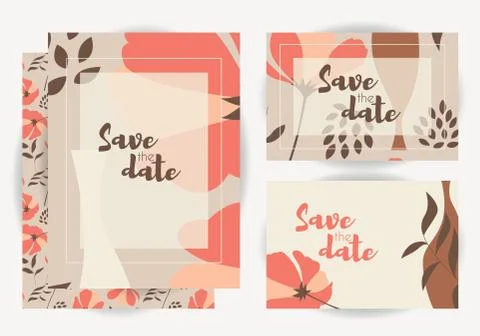 Wedding invitations, collection of vector wedding set with floral seamless pa Stock Illustration