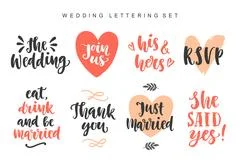 His and Hers. Wedding day invitations lettering, isolated on white  Illustration #77996388