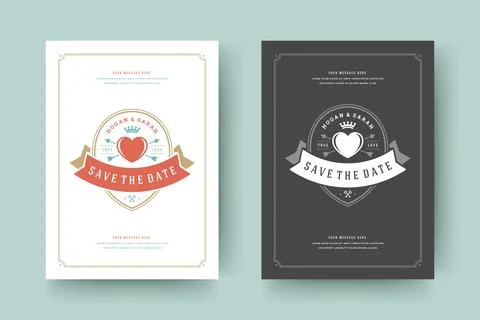 Wedding invitations save the date cards design vector illustration. Stock Illustration