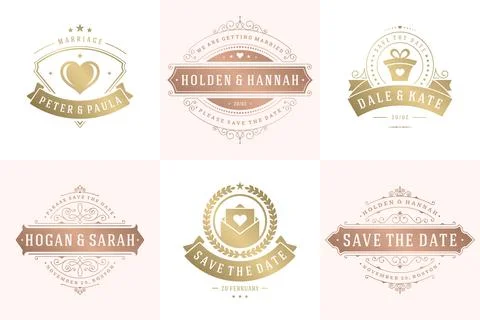 Wedding invitations save the date logos and badges vector elegant templates s Stock Illustration