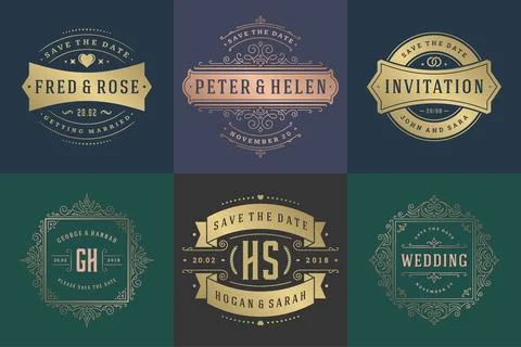 Wedding invitations save the date logos and badges vector elegant templates s Stock Illustration
