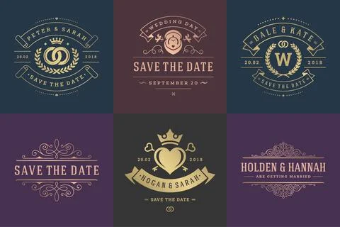 Wedding invitations save the date logos and badges vector elegant templates s Stock Illustration