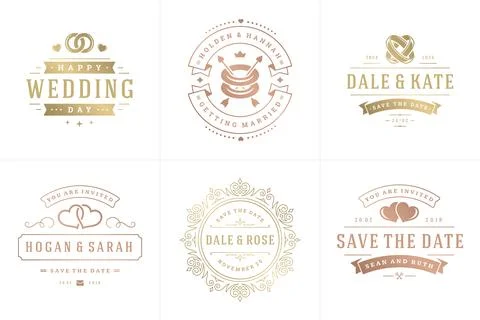 Wedding invitations save the date logos and badges vector elegant templates s 스톡 일러스트