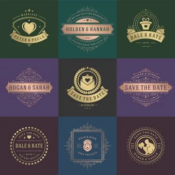 Wedding invitations save the date titles and labels vector elegant elements s 스톡 일러스트